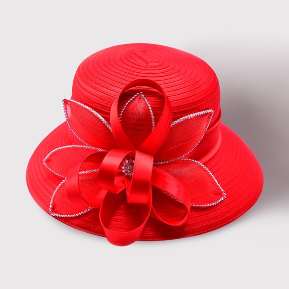 Rhinestone Rim Flower Bow Dressy Hat main image 4